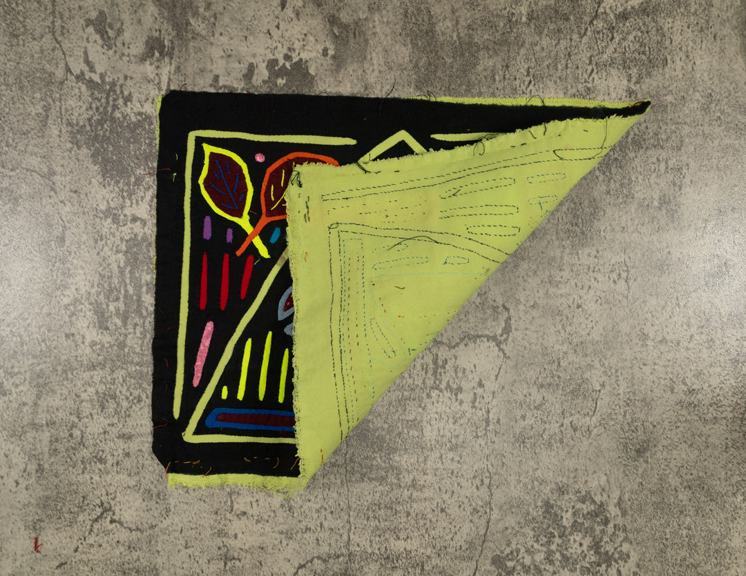 Traditional Black And Multi-color Bird Mola