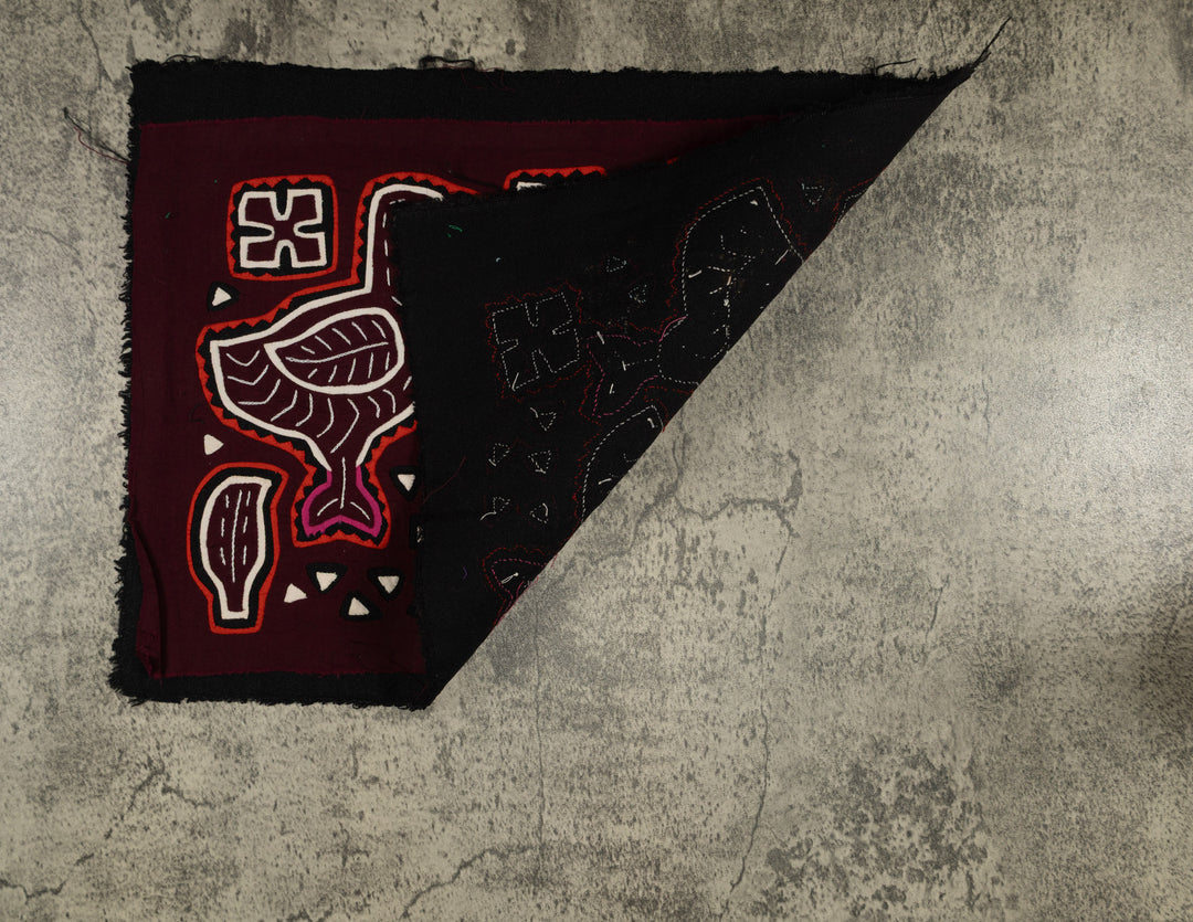 Traditional Three Duck Red White And Maroon Mola