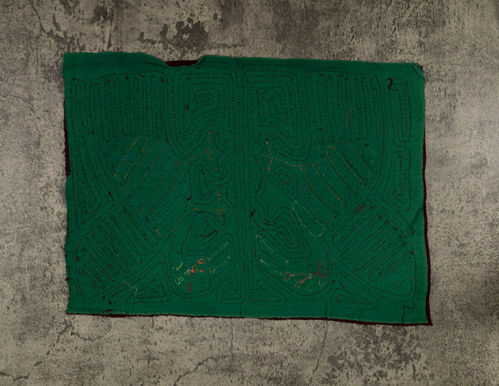 Traditional Burgundy And Green Romance Bird Dance Mola