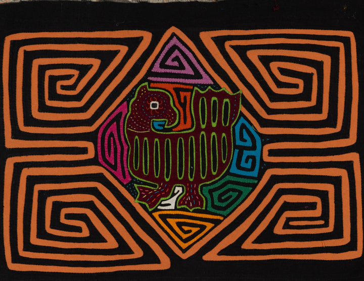 Traditional Black And Orange Jungle Critter Mola