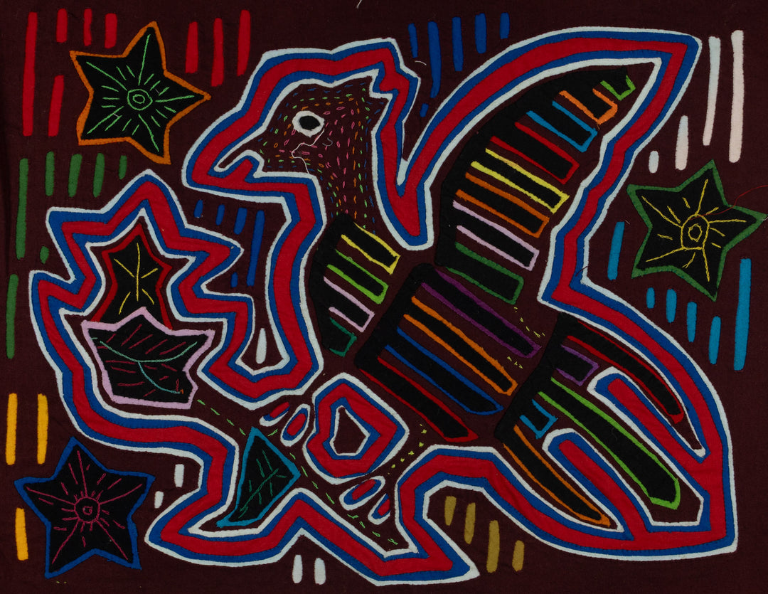 Traditional Red White And Blue Bird Mola