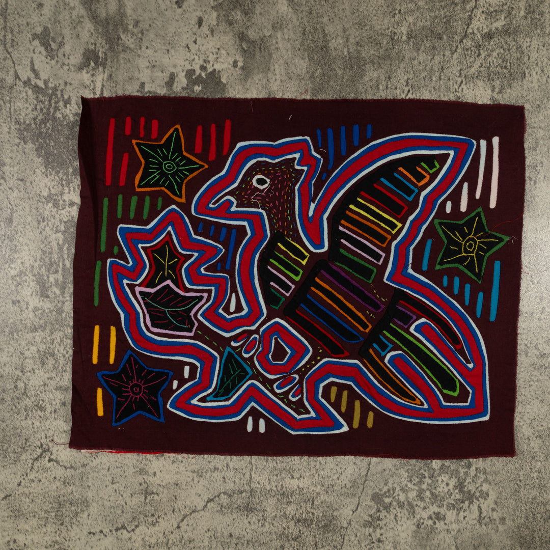 Traditional Red White And Blue Bird Mola