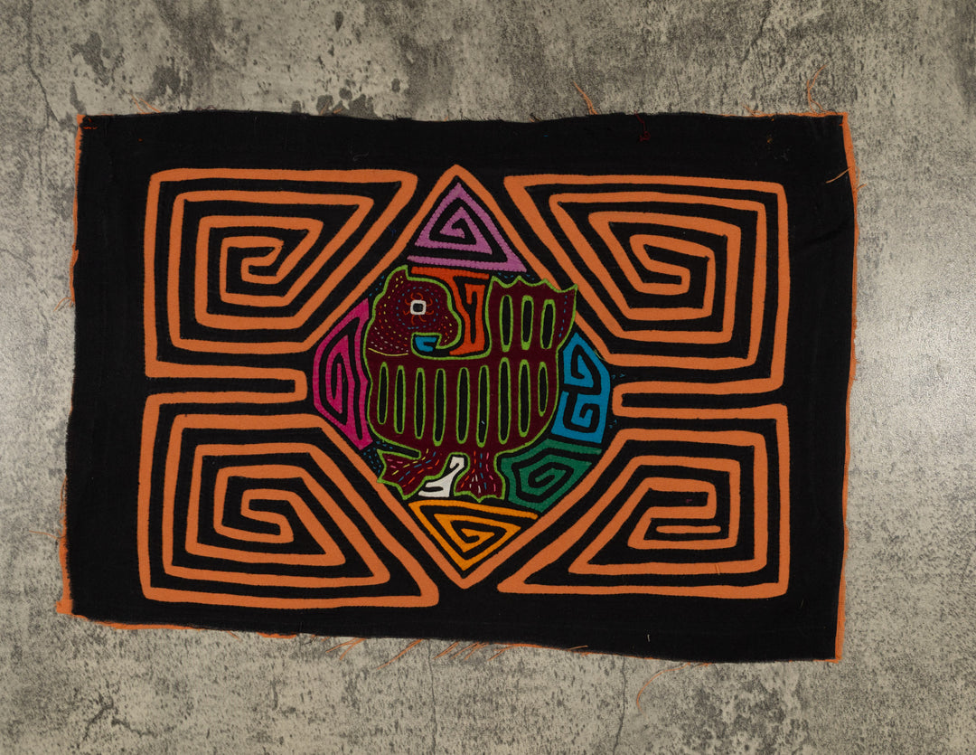 Traditional Black And Orange Jungle Critter Mola