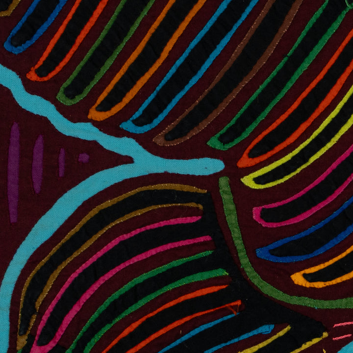 Traditional Maroon And Turquoise Swan Bird In Flight Mola