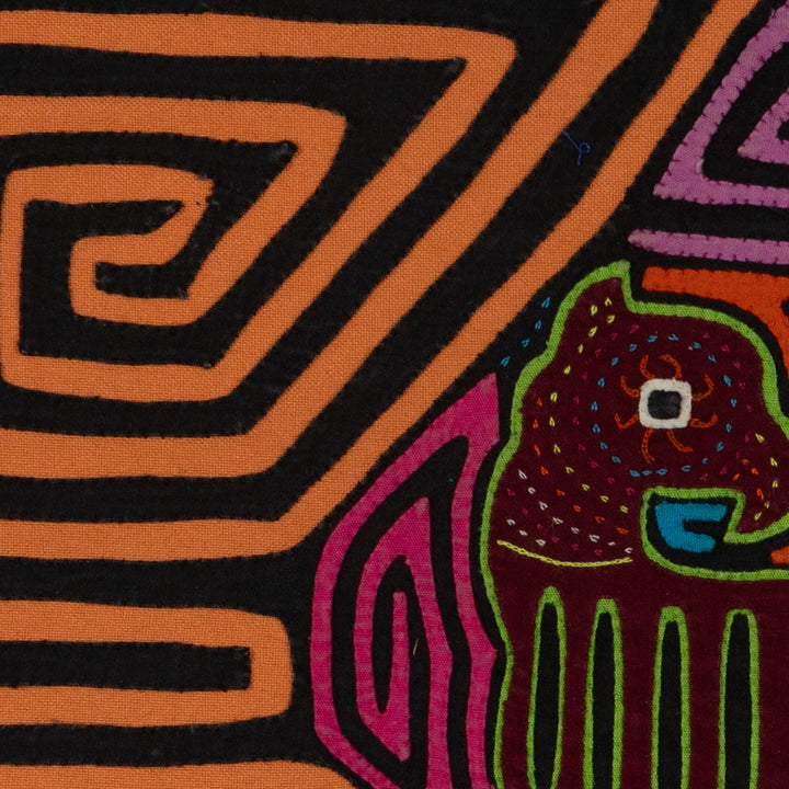 Traditional Black And Orange Jungle Critter Mola