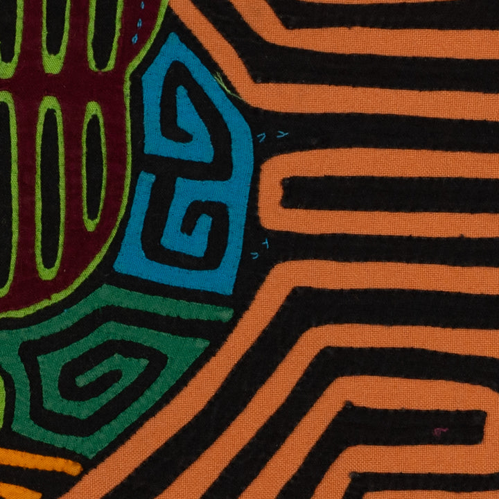 Traditional Black And Orange Jungle Critter Mola