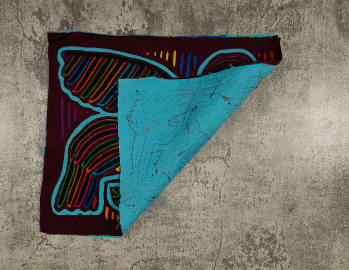 Traditional Maroon And Turquoise Swan Bird In Flight Mola