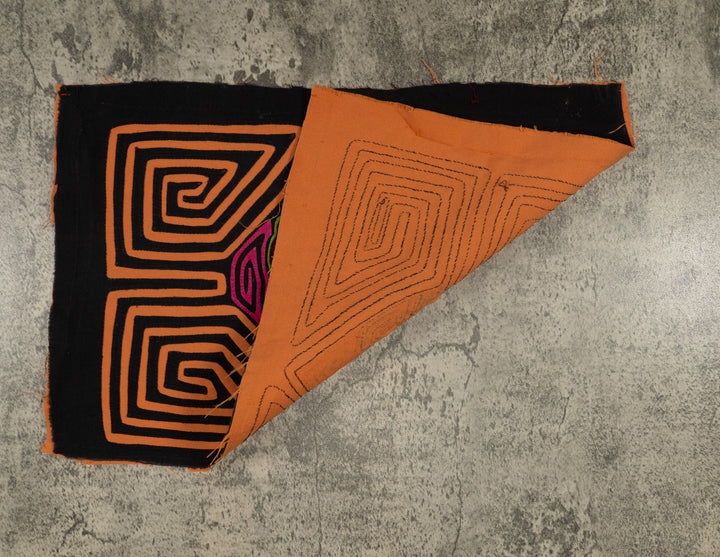 Traditional Black And Orange Jungle Critter Mola