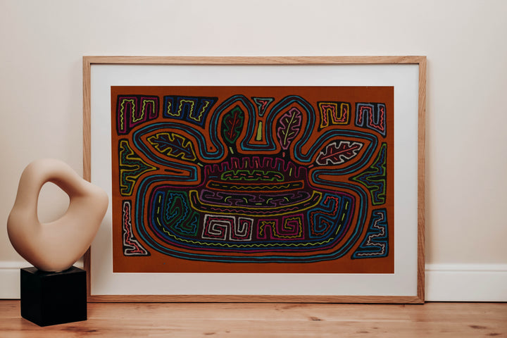 Orange Cacique Chief Feather Headdress Mola