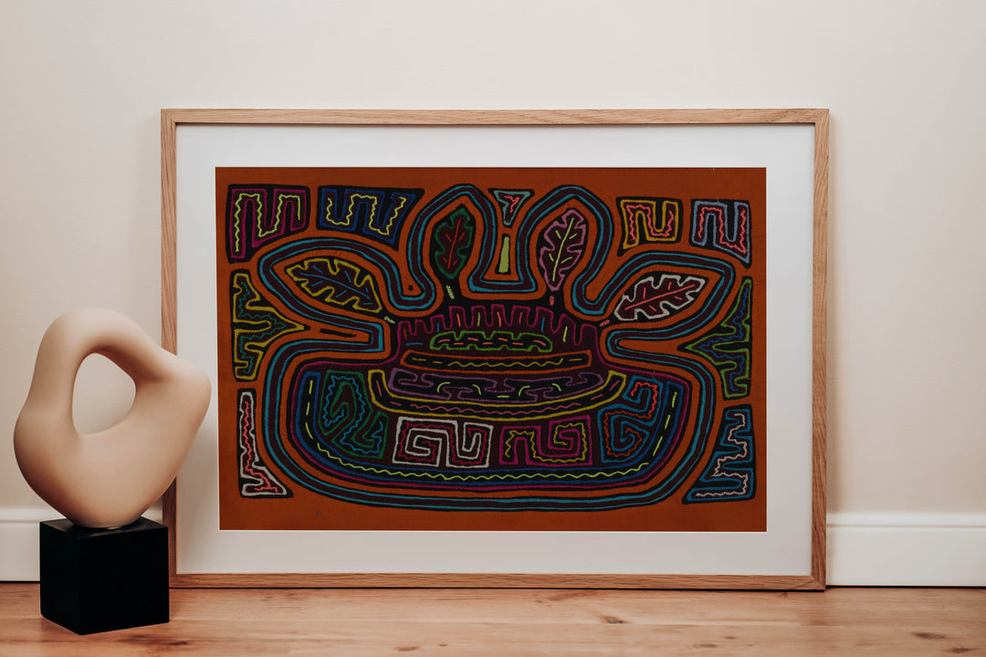 Orange Cacique Chief Feather Headdress Mola