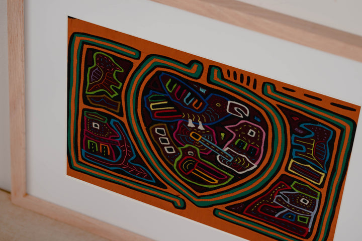 Traditional Orange And Green Bird Mola