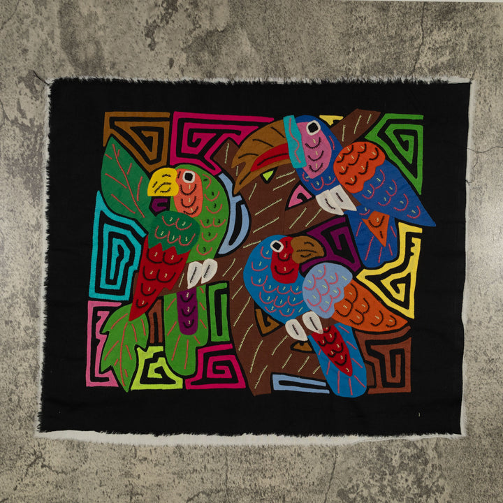 Fantasy Orange Blue And Green Three Bird Toucan And Parrot Mola