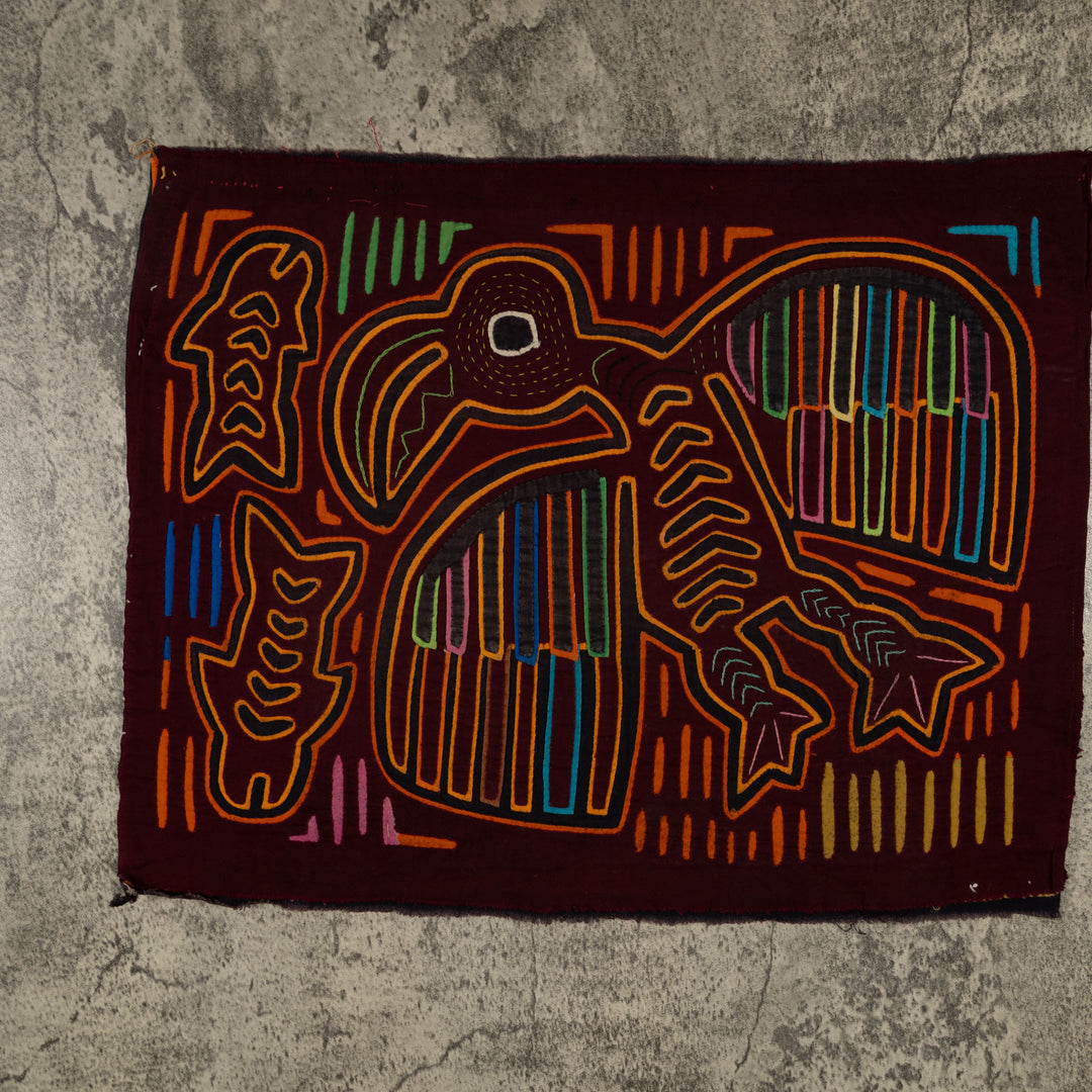 Traditional Burgundy And Orange Ocean Bird In Flight Mola