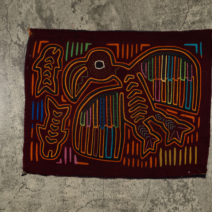 Traditional Burgundy And Orange Ocean Bird In Flight Mola