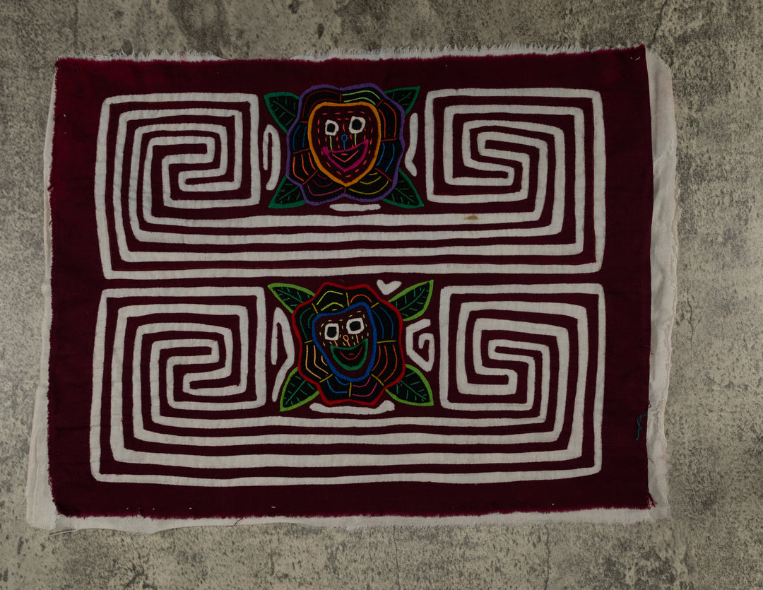 Traditional Burgundy And White Smiley Face Flower Mola