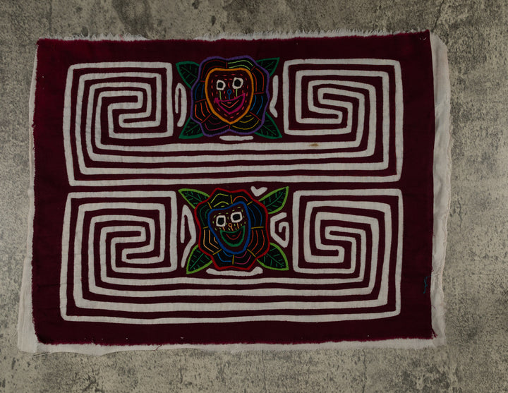 Traditional Burgundy And White Smiley Face Flower Mola