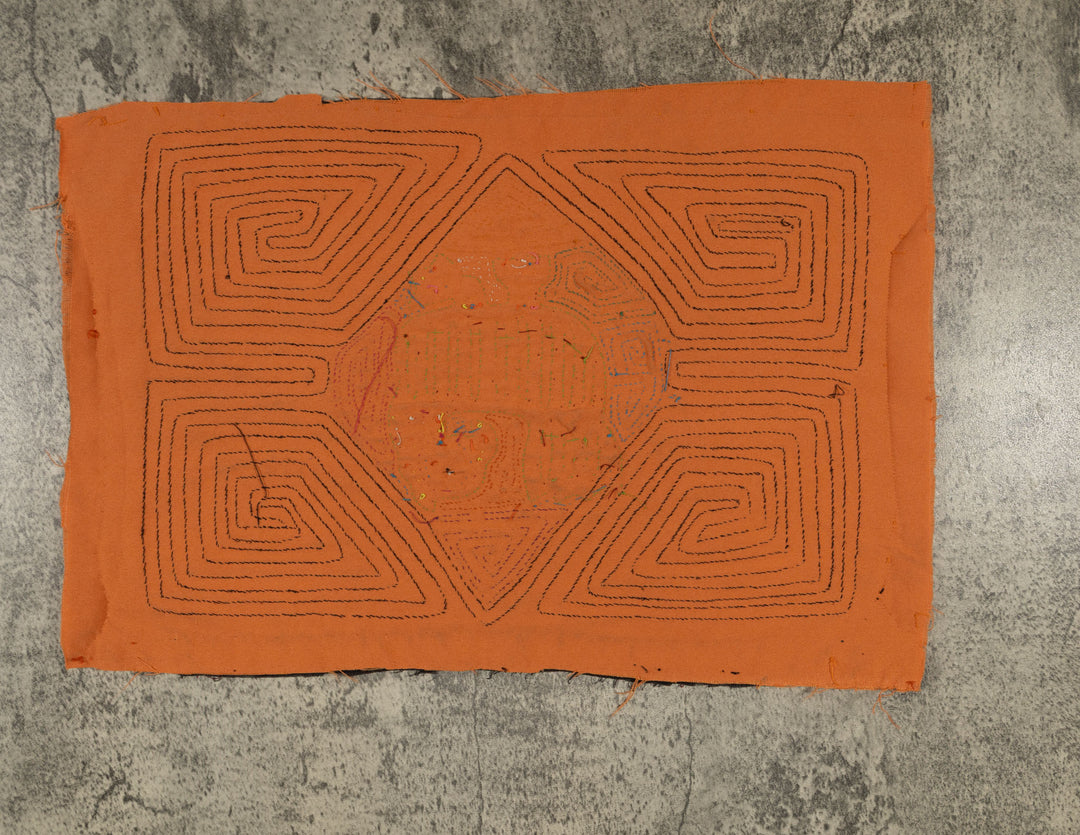 Traditional Black And Orange Jungle Critter Mola