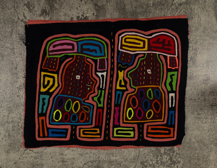 Traditional Pink And Black Basket Head Mola