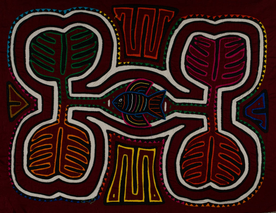 Traditional Maroon And White Autumn Leaf With Fish Mola