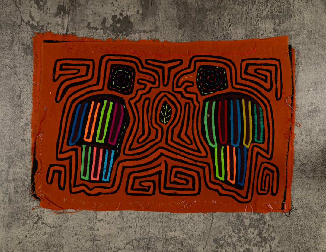 Traditional Orange And Black Bird Talk Mola