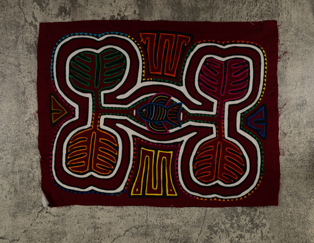 Traditional Maroon And White Autumn Leaf With Fish Mola