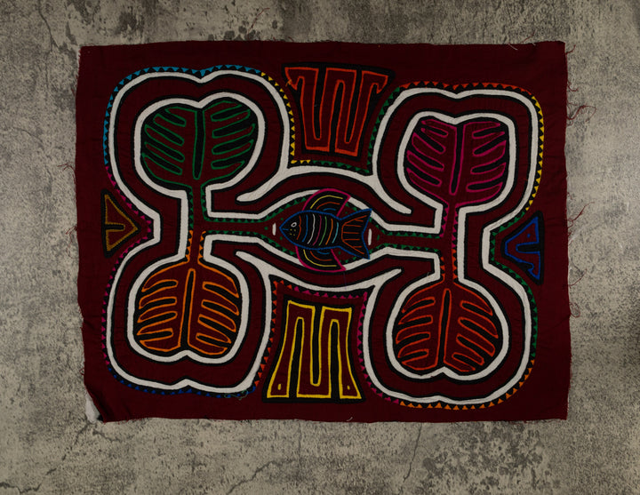 Traditional Maroon And White Autumn Leaf With Fish Mola