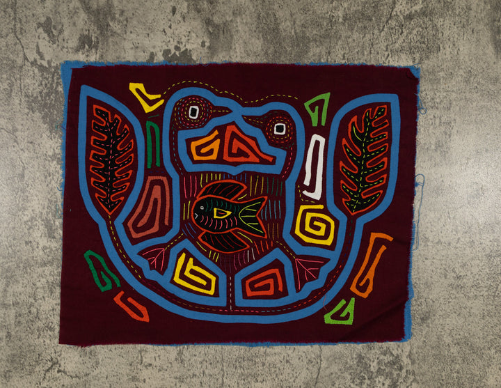 Traditional Burgundy And Turquoise Duck And Fish Mola