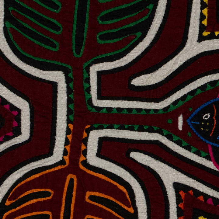 Traditional Maroon And White Autumn Leaf With Fish Mola