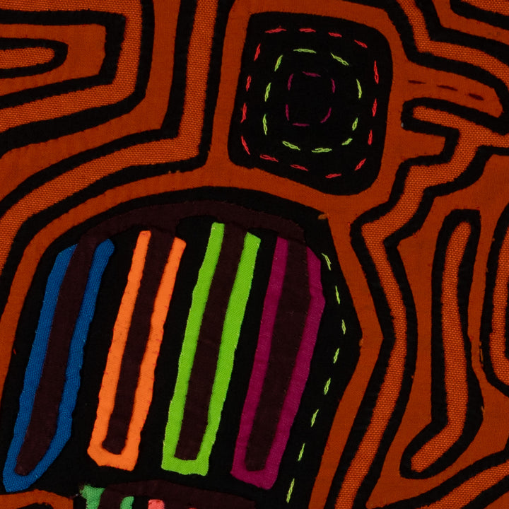 Traditional Orange And Black Bird Talk Mola