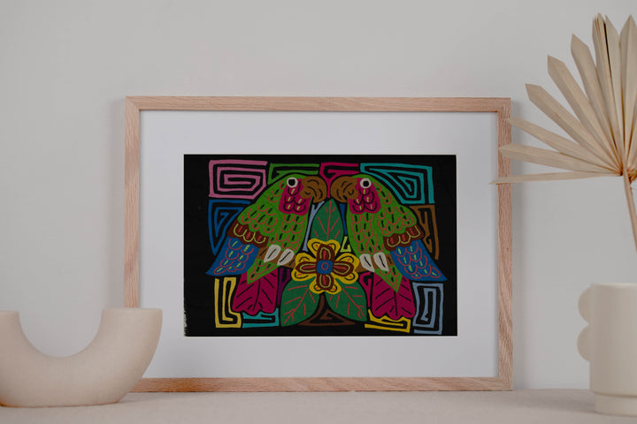 Tropical Parrots Facing Each Other Mola