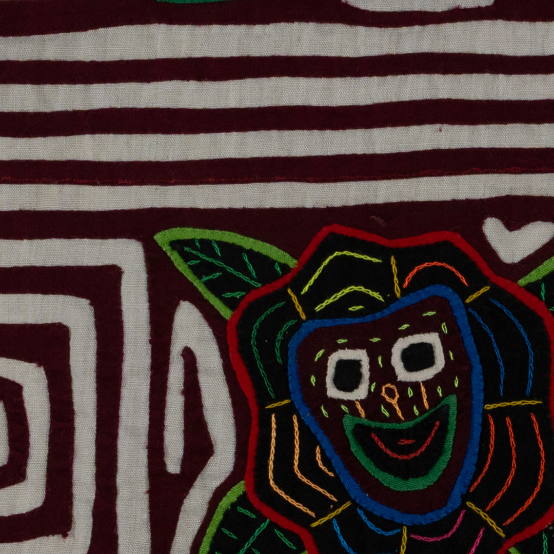 Traditional Burgundy And White Smiley Face Flower Mola