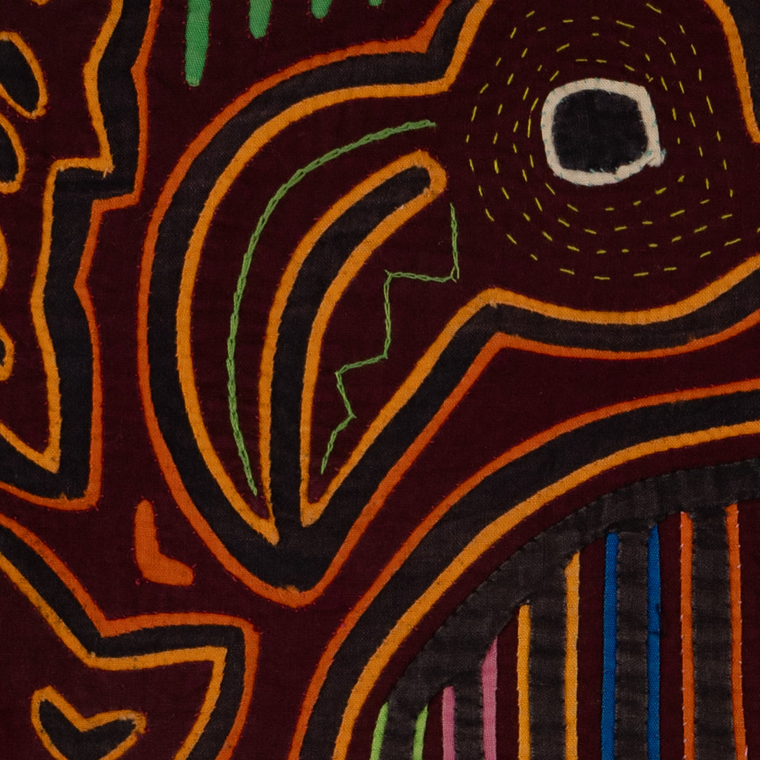 Traditional Burgundy And Orange Ocean Bird In Flight Mola