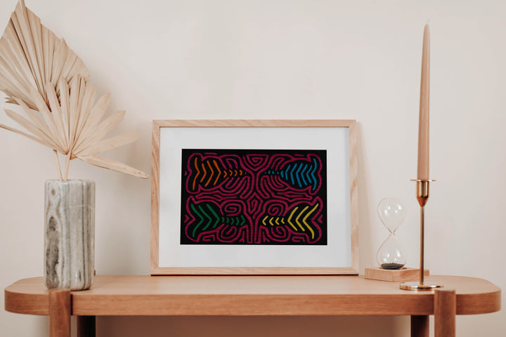 Traditional Black And Rosada Classic Design Mola