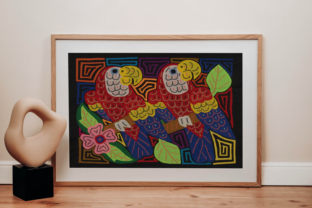 Fantasy Red Blue And Yellow Two Parrot Mola