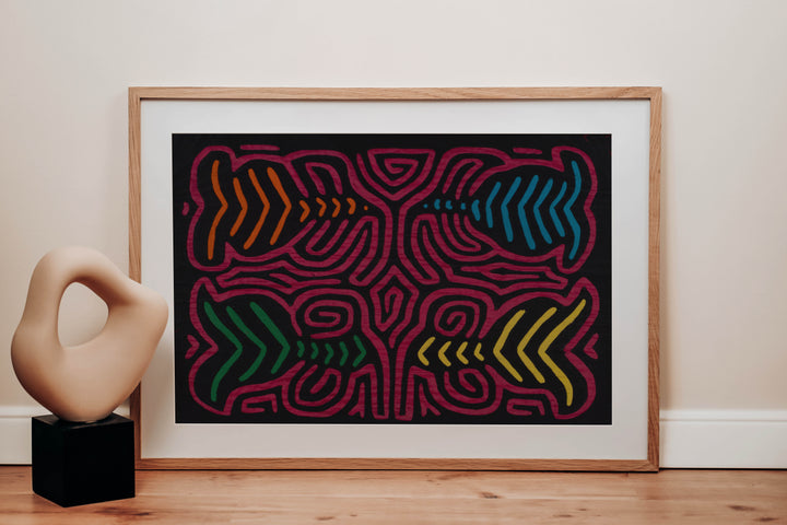 Traditional Black And Rosada Classic Design Mola