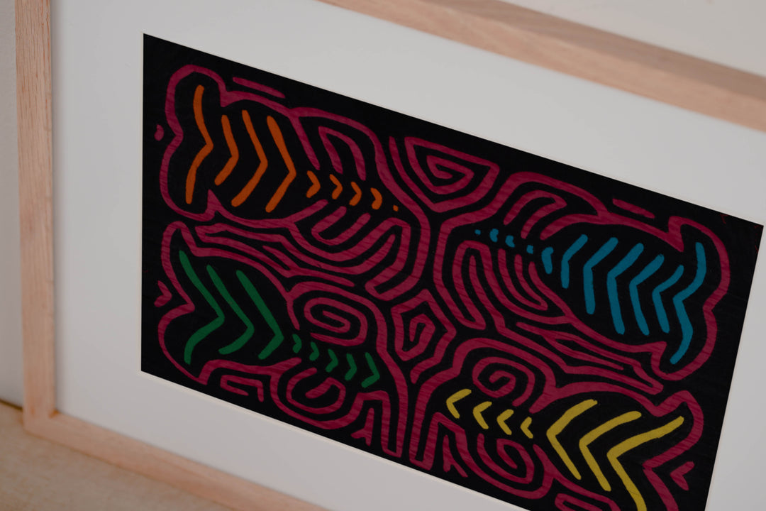 Traditional Black And Rosada Classic Design Mola