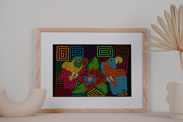 Fantasy Pink Yellow Blue And Orange Two Parrot Mola