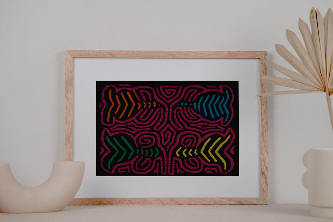 Traditional Black And Rosada Classic Design Mola