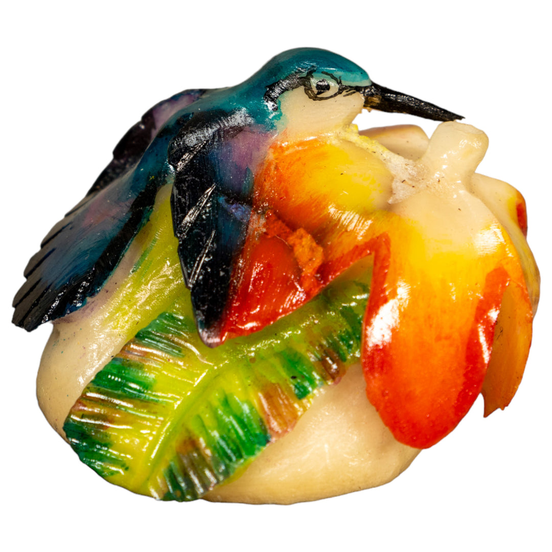 Hummingbird With Flower Tagua Nut Carving