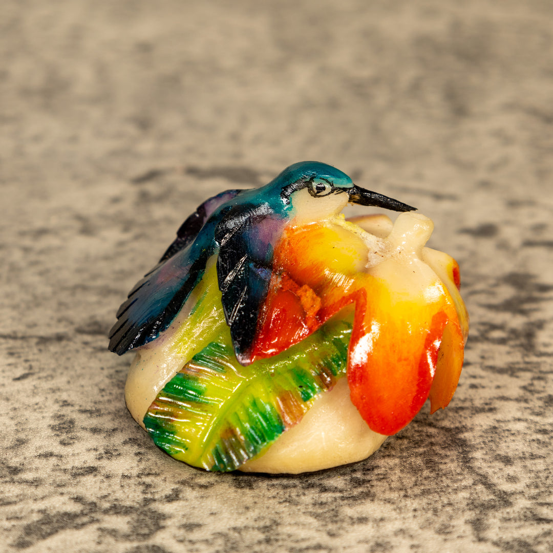 Hummingbird With Flower Tagua Nut Carving