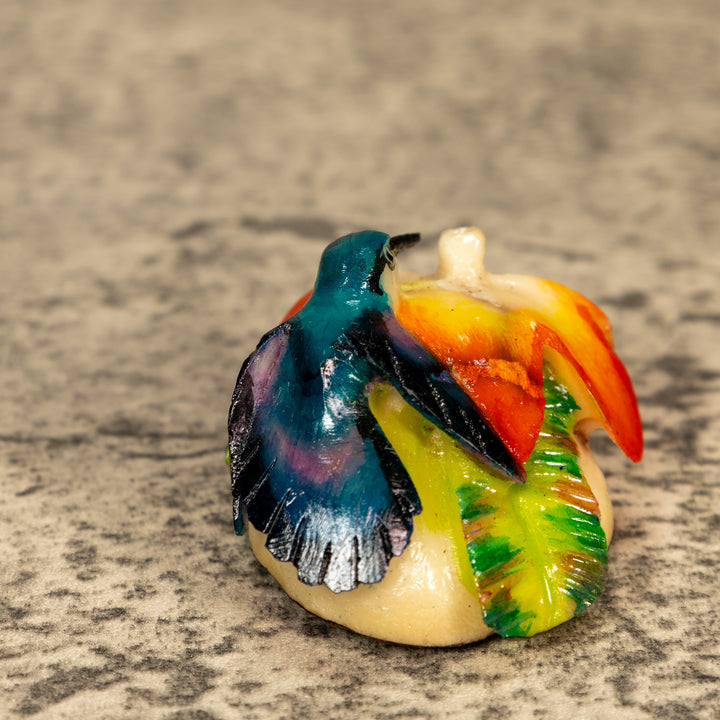 Hummingbird With Flower Tagua Nut Carving