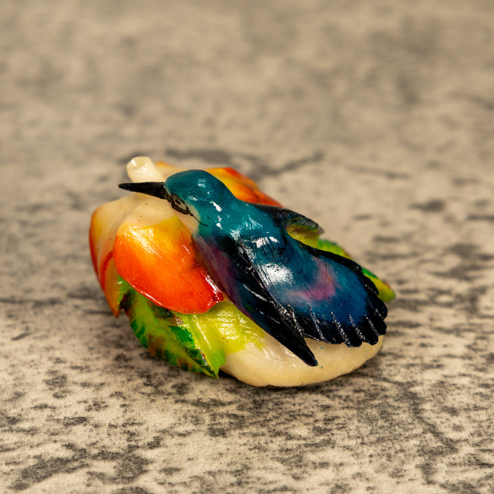 Hummingbird With Flower Tagua Nut Carving