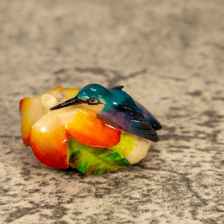 Hummingbird With Flower Tagua Nut Carving