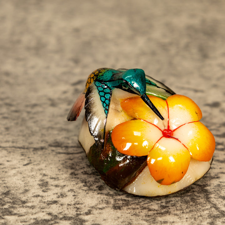 Hummingbird With Flower Tagua Nut Carving