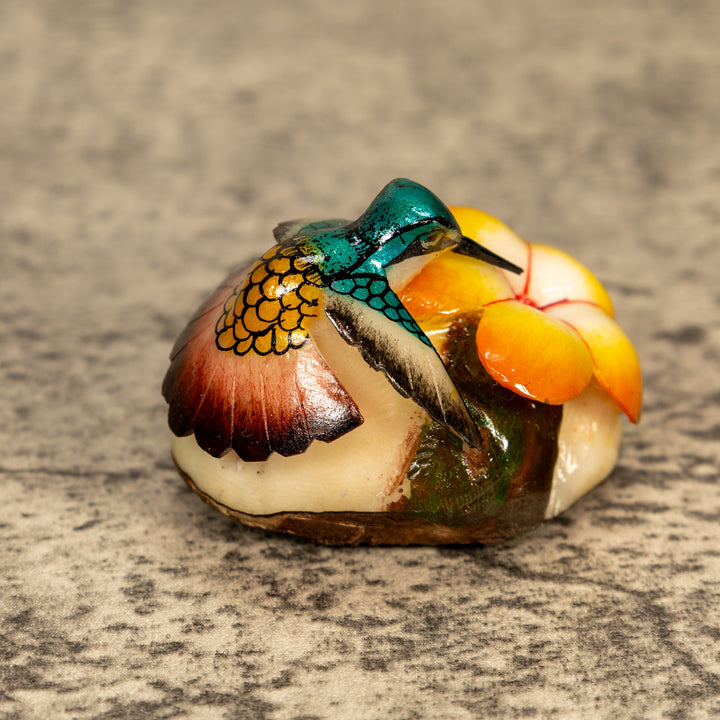 Hummingbird With Flower Tagua Nut Carving