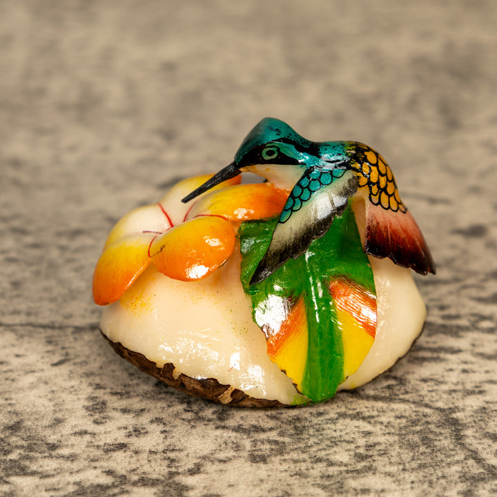 Hummingbird With Flower Tagua Nut Carving