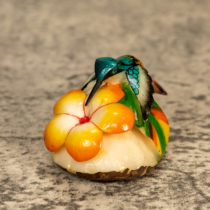 Hummingbird With Flower Tagua Nut Carving