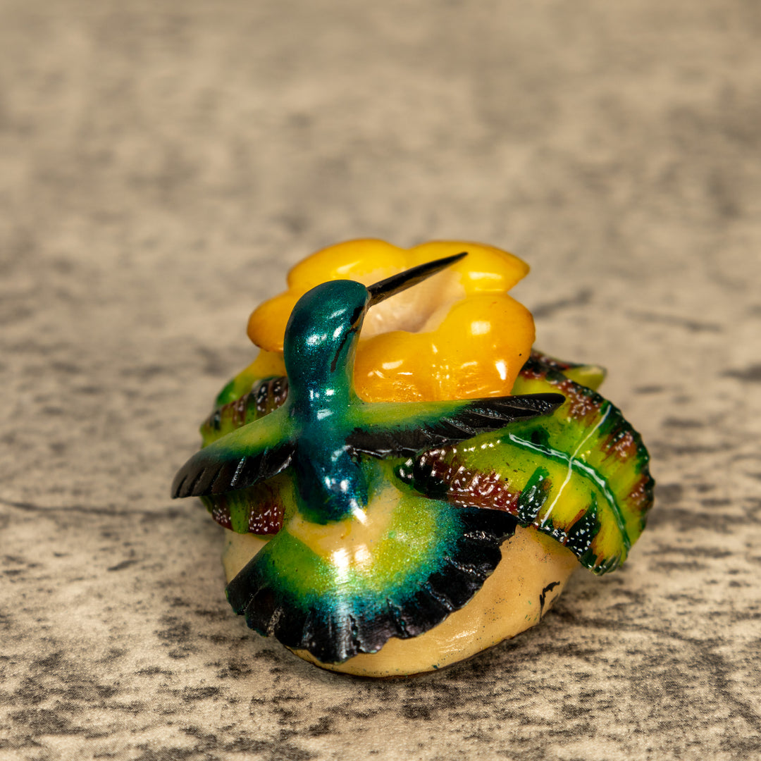 Hummingbird With Flower Tagua Nut Carving