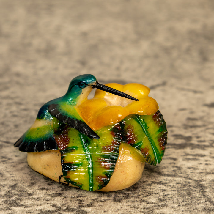 Hummingbird With Flower Tagua Nut Carving