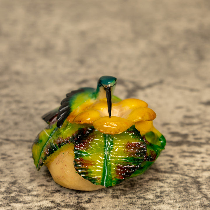 Hummingbird With Flower Tagua Nut Carving
